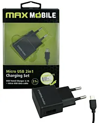 Max Mobile Punjač za mobilni telefon 2u1 - Crni